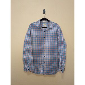 LL Bean Mens XL Traditional Fit Plaid Button Down Shirt Blue Red 100% Cotton